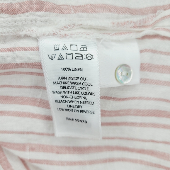 Rachel Zoe Linen Top Women's Medium Stripe Pink White Roll Sleeves Beach Summer - Picture 8 of 8